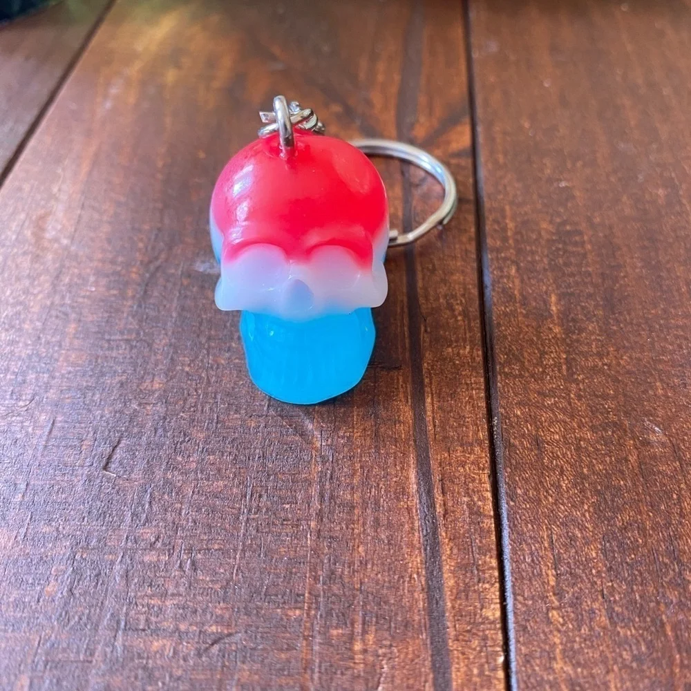 Handmade Resin America Red White Blue Skull 3” Keychain Goth Backpack Bag Charm